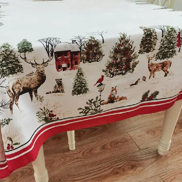 Europeanstyle Tablecloths Pastoral New Year Spring Festival Christmas Deer Round Table Rectangular Dining Table Fabric
