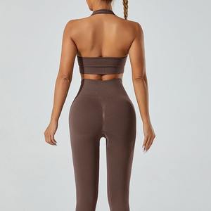 Conjunto de Yoga, Leggings de Cintura Alta de Secado Rápido, Top Deportivo sin Mangas con Cuello Redondo, Ropa Deportiva para Correr, Diseño Simple - Product Image 4