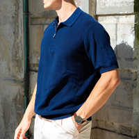 Pull d'été respirant personnalisé OEM & ODM Pull à demi fermeture éclair Pull polo tricoté bleu Pull T-shirts Pull pour hommes