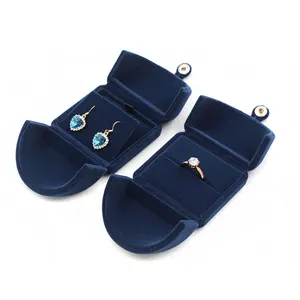 Wholesale Luxury Tissu Velours Sequin Fabric Velvet Oval Bracelet Earring Ring Jewelry Gift Boxes