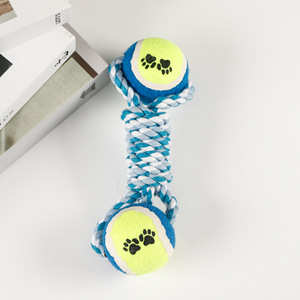 Eco-Friendly <strong>Cotton</strong> <strong>Rope</strong> &amp; <strong>Tennis</strong> <strong>Ball</strong> <strong>Dog</strong> Chew <strong>Toy</strong> with Handle for Boredom Relief-Indoor/Outdoor Use - Product Image 2