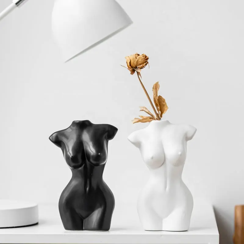 Vas Badan Keramik Patung Wanita Nordic, Vas Badan Manusia Dekorasi Rumah, Lilin Bunga