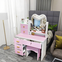 Meuble de chambre à coucher pratique de style européen moderne, panneau MDF, coiffeuse, table de maquillage, miroir, chaise, tiroir - pour un usage en appartement