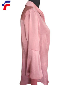 Vendita Calda <span class=keywords><strong>Missy</strong></span>/Petite/Più Poly Crepe di Raso Opaco Chiffon Dusty Rosa Campana Maniche Ladies 'Tessuto Camicia - Product Image 2