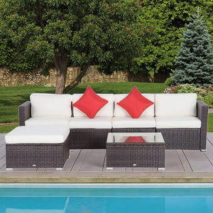 Vente en gros, ensemble de salle à manger d'extérieur avec <span class=keywords><strong>coussin</strong></span> épais pour patio, canapé sectionnel à cadre en aluminium tissé avec chaises pour le <span class=keywords><strong>jardin</strong></span> - Product Image 6
