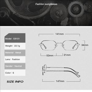 משקפי שמש מלבן משקפיים קטנים גברים משקפיים polygon כחול גוונים זהב נשים מחשב PC למבוגרים יוניסקס אופנתי משקפי שמש 2 יח' - Product Image 4