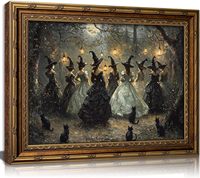 Décoration Murale Vintage Encadrée Or, Impression Forêt Noire Gothique Sorcières et Chat Noir Style Dark Academia, Décoration Murale d'Halloween Ambiance Sombre pour la Maison OEM ODM