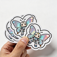 Etiqueta Adhesiva de Vinilo Holográfica Personalizada, Cortada con Láser, con Diseño de Dibujos Animados, Logotipo de Marca, Resistente al Agua, para Embalaje de Regalos