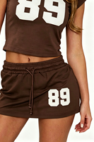 Ensemble de vêtements Y2K Streetwear avec imprimé numérique, haut court à manches courtes et jupe courte, ensemble décontracté et sportif marron assorti en deux pièces pour femmes