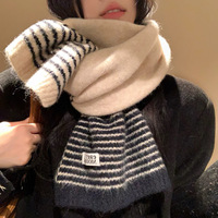 Écharpe longue en tricot rayé teint en fil, style coréen vintage, pour femme, automne/hiver, chaude, épaisse, protection contre le froid de qualité supérieure