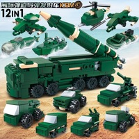 Qiwu Blocs de construction en plastique ABS 12-en-1, Jouet DIY, Modèle à assembler : Camion de transport de troupes, Hélicoptère, Avion de chasse, Kayak, Sous-marin