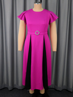 Robe midi décontractée élégante pour femme, grande taille, avec ceinture, à manches courtes à volants contrastants, coupe trapèze, couleur rose, AM050507