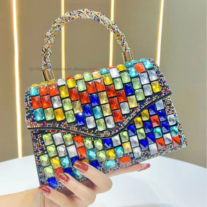 New Luxury Cross-border Trend Flap <b>Clutch</b> Bag Chain Strap Magnetic Buckle Rhinestone Decorations Polyester Material Tanjing - Product Image 1