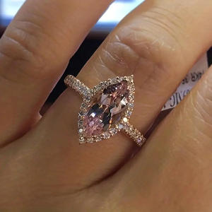 Bague de fiançailles en morganite H273 plaquée or rose, coupe marquise, bijoux fins pour femmes - Product Image 1