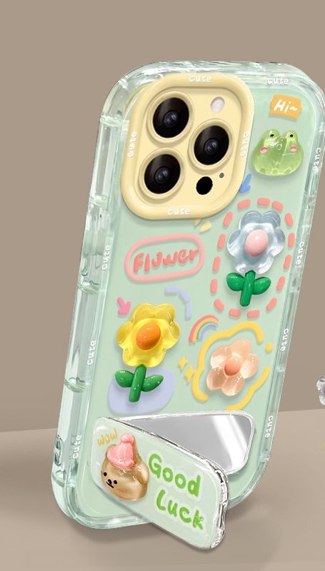 Grenouille verte transparente avec support miroir