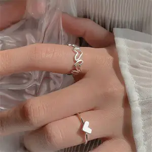 Atacado anel de ouro amor conjunto anéis 2 peças, criativo moda anéis de coração jóias feminina