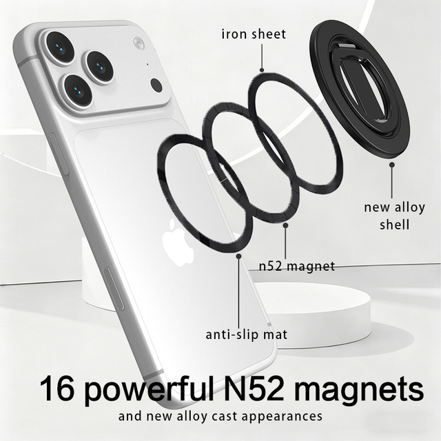 Ultra-Thin Magnetic Phone Ring Holder, Removable Metal Finger Stand Grip Compatible MagSafe