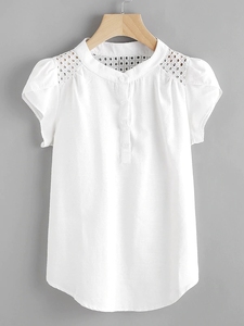 Camicetta ricamata da <span class=keywords><strong>donna</strong></span> con pannello a forma di petalo bianco - Product Image 2