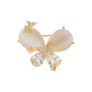 Broche Papillon en Alliage de Laiton Plaqué Or Véritable avec Zircon Cubique et Pierre Œil de Chat, Bijoux de Mode Personnalisés en Gros Direct Usine - Product Image 3