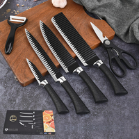 6PCS Ensemble de couteaux de cuisine antiadhésifs noirs Lames en acier inoxydable avec boîte-cadeau de couleur