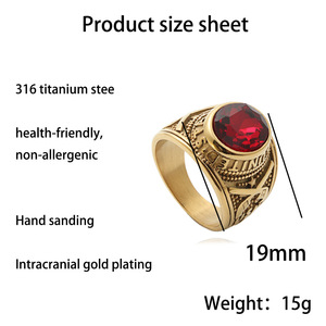 yunnique Men's <b>Titanium</b> Steel <b>Ring</b> Red Gemstone Bezel Setting Letter Design Punk Style Fashion Jewelry Gift 27046 - Product Image 5
