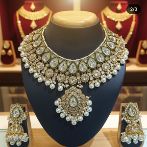 Ensemble de collier en pierres Kundan plaqué or et perles 10581264WH Ensemble de bijoux fins exquis - Product Image 3