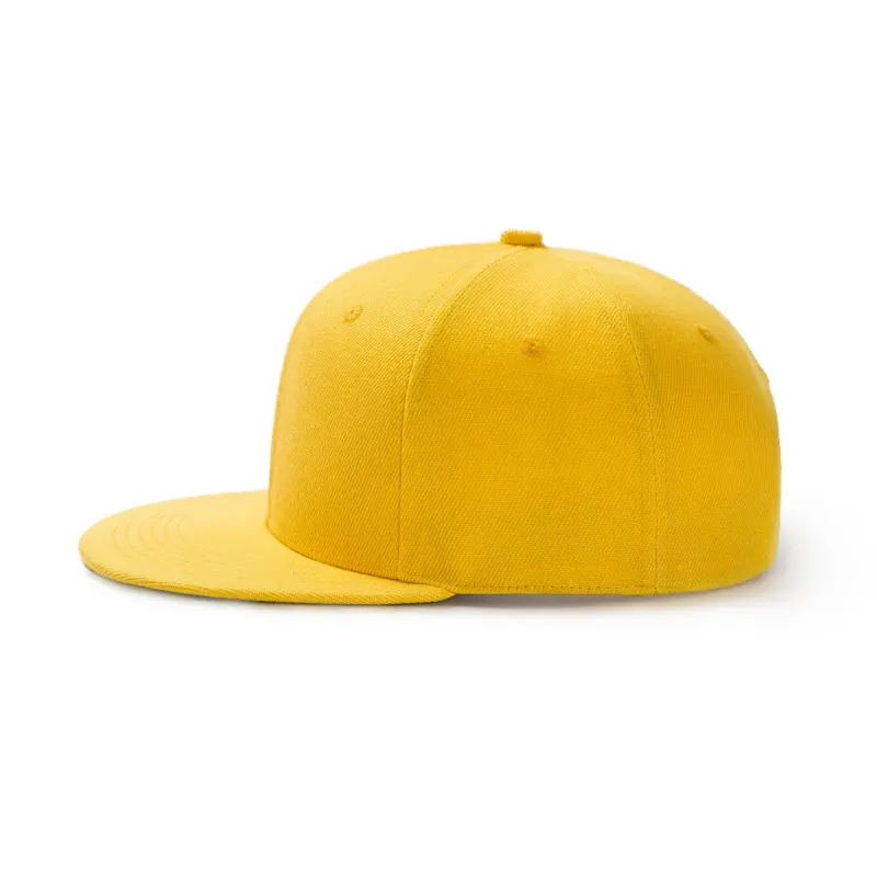 หมวกแก็ปหมวกฮิปฮอป6แผงสีเหลืองปักโลโก้แบบเรียบ6แผงแบบปรับแต่งได้