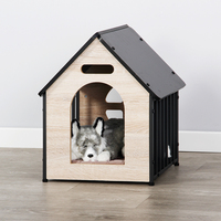 Gemütliches Indoor-Holzdesign-Haustier haus für kleine Hunde und Katzen Metall material Betthaus mit Lüftungs schlitzen Dreieck muster
