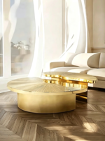 Table basse de style luxueux personnalisée - Table à thé combinée haute/basse avec gravure en acier inoxydable pour salon et villa