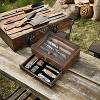 Étui de présentation pour couteaux, présentoir pour collection de couteaux avec couvercle en verre, étui à couteaux de poche en bois à 2 niveaux avec tiroirs