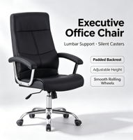Chaise de bureau pivotante populaire en cuir avec accoudoirs fixes et mécanisme d'inclinaison