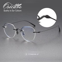 Monture optique haut de gamme sans monture, 3 pièces, style ancien, rondes, transparentes, lunettes de vue personnalisées, montures en titane sans monture pour hommes