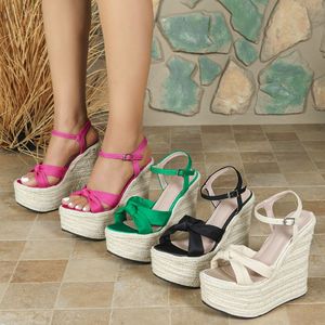 Sandales compensées à <span class=keywords><strong>plateforme</strong></span> confortables <span class=keywords><strong>rose</strong></span> vif avec nœud sur le devant et bride à la cheville, taille 43 - Product Image 5