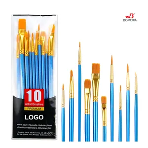 Acrylic Paint Brush Set 1 Pack 10 pcs Nylon Hair Watercolor Brushes for All Purpose Oil Watercolor Paints