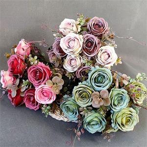 Vintage Rose di seta classico artificiale 9 teste <span class=keywords><strong>rosa</strong></span> Bouquet fiore per decorazione di nozze - Product Image 1