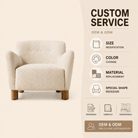Fauteuil d'appoint moderne et minimaliste en bouclette, fauteuil club capitonné crème avec pieds en bois massif, fauteuil lounge confortable pour salon