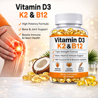 Gélules molles personnalisées OEM/ODM de Vitamine D3, K2, B12 Complexes à haute biodisponibilité pour le soutien immunitaire et cardiaque, Marque Privée