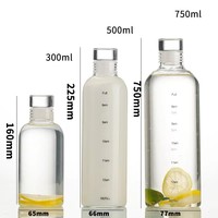 Bouteille d'eau en verre transparent personnalisée en borosilicate de haute qualité, bouteille d'eau en verre lisse de luxe avec couvercle en verre hermétique 300ml 500ml 750ml