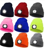 Cappello Jacquard Lavorato a Maglia con Luce LED Ricaricabile USB, Caldo per Pesca e Attività all'Aperto, Berretto con Visiera a Colore Unico