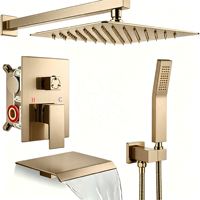 Système de douche encastré chromé poli, douche murale 3 fonctions avec douchette et bec de baignoire cascade pour un design moderne