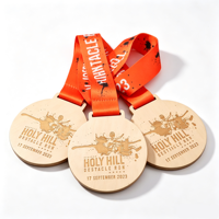 Médaille en bois écologique personnalisée gravée au laser pour la course de cross-country et les courses d'obstacles, avec cordon imprimé