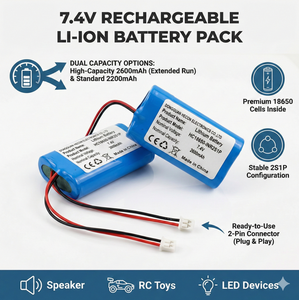 18650 7.4V 리튬 배터리 팩 2200mAh / 2600mAh - Product Image 1