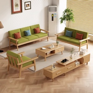 Solid Wood Sofa Three Seater Scandinavian Style Upholstered <b>Living</b> Room Furniture - Product Image 3