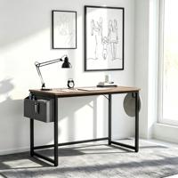 Bureau d'ordinateur portable pliable moderne et robuste en MDF et métal avec prises électriques, USB, sac de rangement, crochet, gain de place, simple