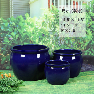 <span class=keywords><strong>Grand</strong></span> ensemble classique <span class=keywords><strong>de</strong></span> 3 pots et jardinières en céramique émaillée durables pour plantes d'intérieur - Product Image 2