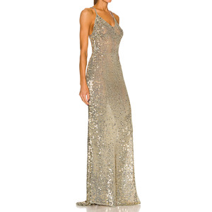Nuova estate nuove donne Sexy paillettes alta fessura profonda V vestito fionda moda elegante vestito da partito - Product Image 2