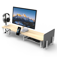 Support d'écran en bois portable double pour moniteur de bureau avec accessoires multifonctionnels