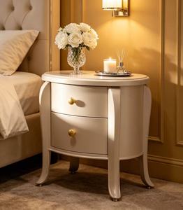 Classic Solid Wood Nightstand,2 Curved Drawer Brass Knob Cabriole Leg Bedside Cabinet for European Bedroom <b>Night</b> <b>Stand</b> - Product Image 2