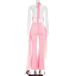 Viviblook D26JP193 Combinaison une pièce sexy sans manches à bretelles halter transparente de couleur unie pour femme, nouvelle collection été - Product Image 5