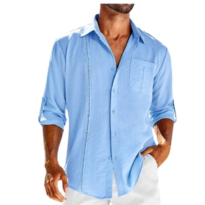 2024 vendita calda <span class=keywords><strong>camicia</strong></span> Casual da <span class=keywords><strong>uomo</strong></span> in cotone in <span class=keywords><strong>pizzo</strong></span> di canapa da polso - Product Image 3